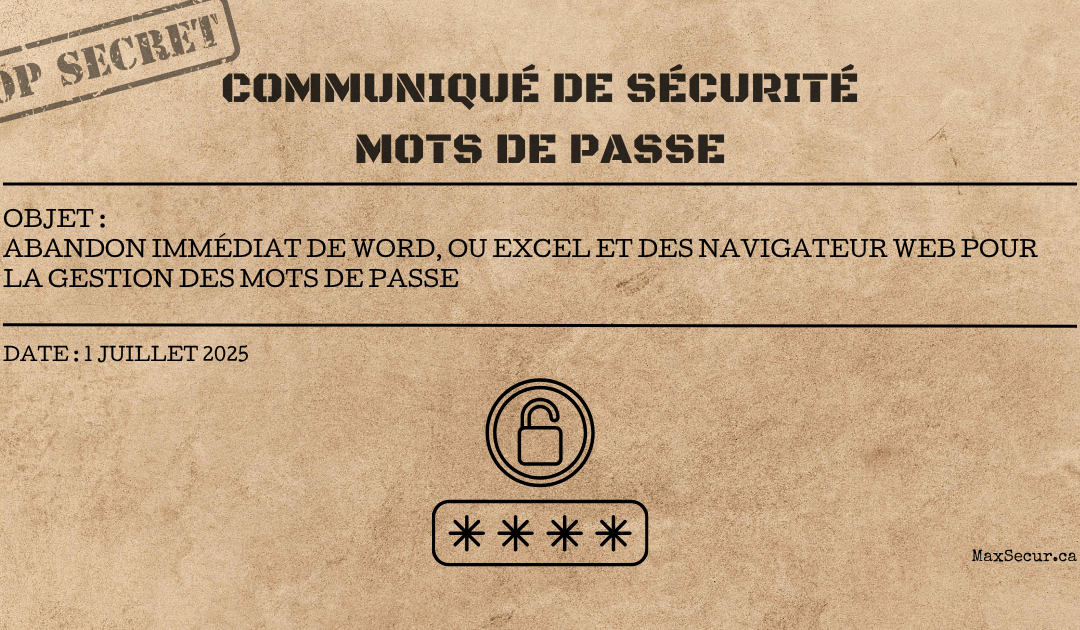 COMMUNIQUÉ DE SÉCURITÉ – MOTS DE PASSE